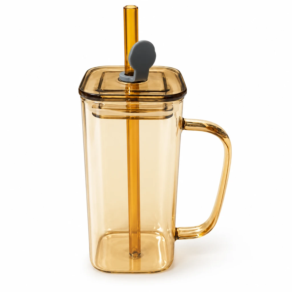 Borosilicate Glass Mug with Lid & Straw — 380ml